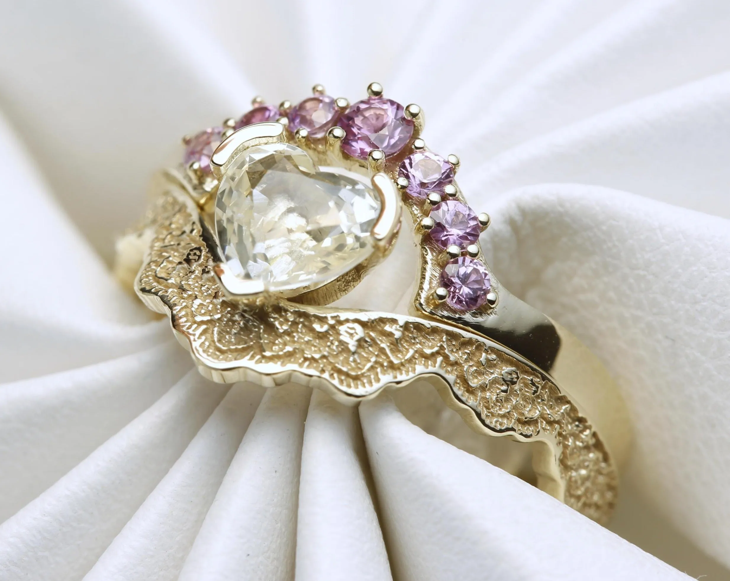 0.90 ct Yellow Heart Shaped Sapphire Stacking Ring Set in 14K Yellow Gold - Size 6.5