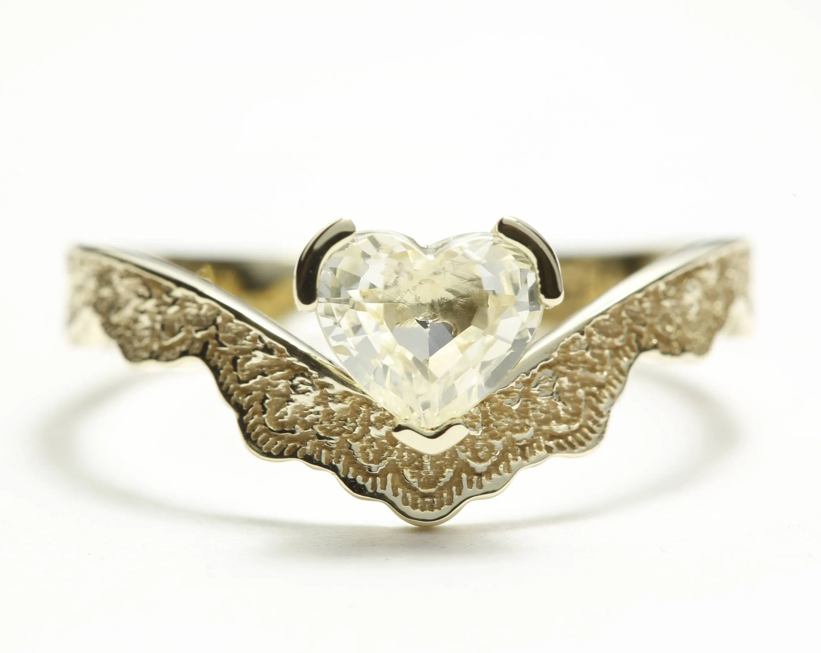 0.90 ct Yellow Heart Shaped Sapphire Stacking Ring Set in 14K Yellow Gold - Size 6.5