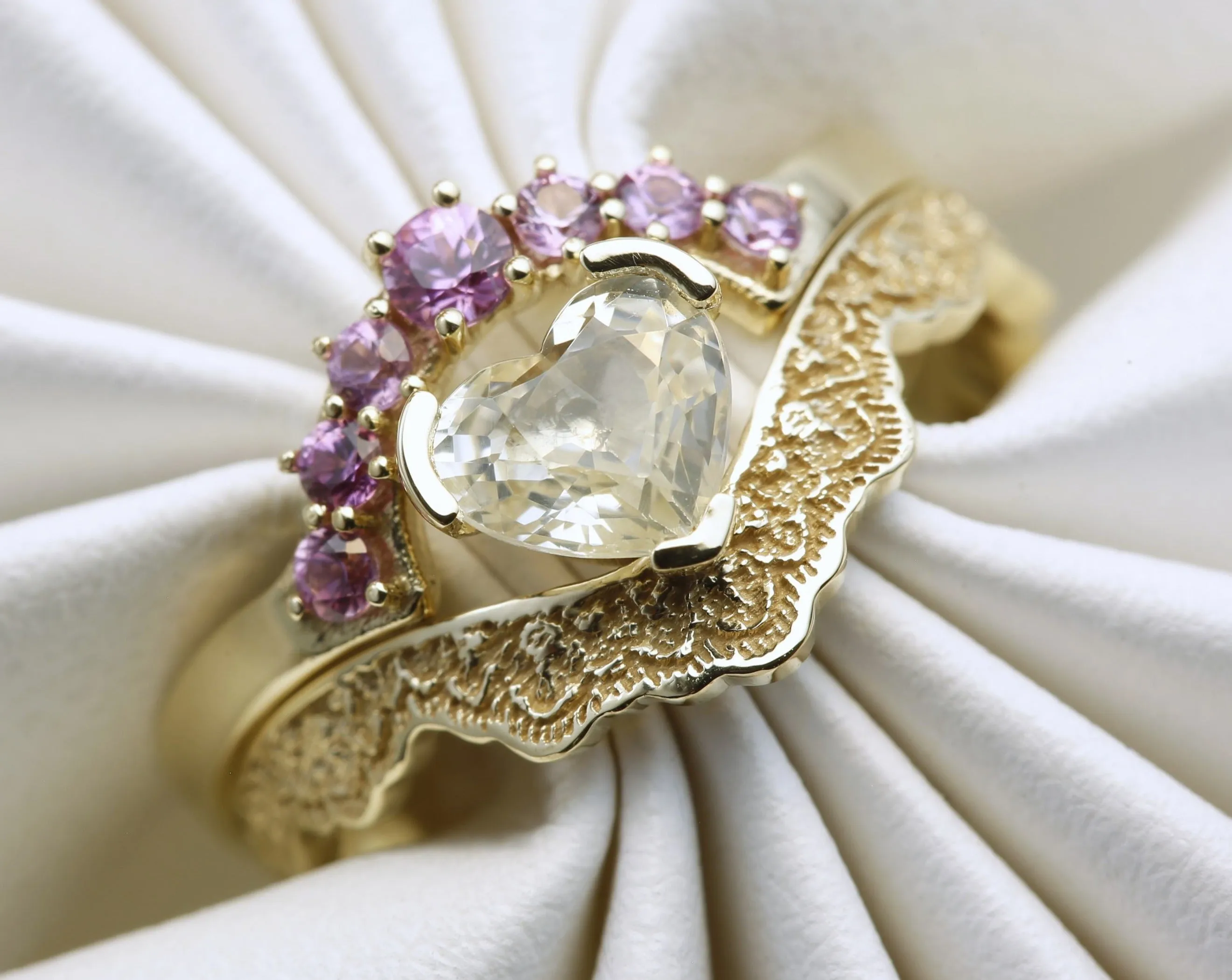 0.90 ct Yellow Heart Shaped Sapphire Stacking Ring Set in 14K Yellow Gold - Size 6.5