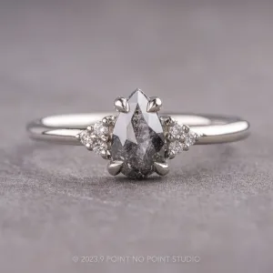 1 Carat Salt and Pepper Pear Diamond Engagement Ring, Quinn Setting, 14k White Gold
