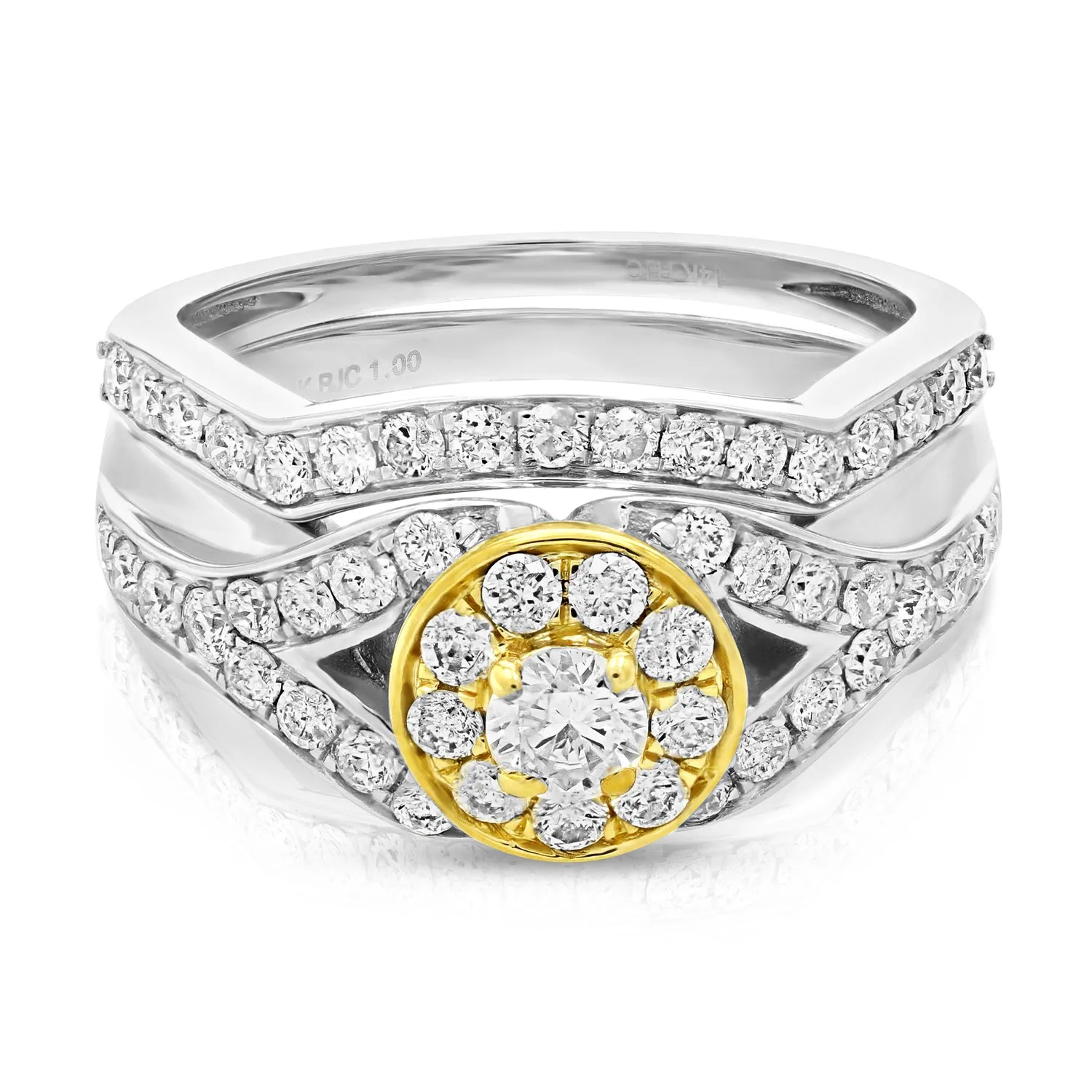 1 cttw Diamond Bridal Ring Set in 14K Two Tone Gold