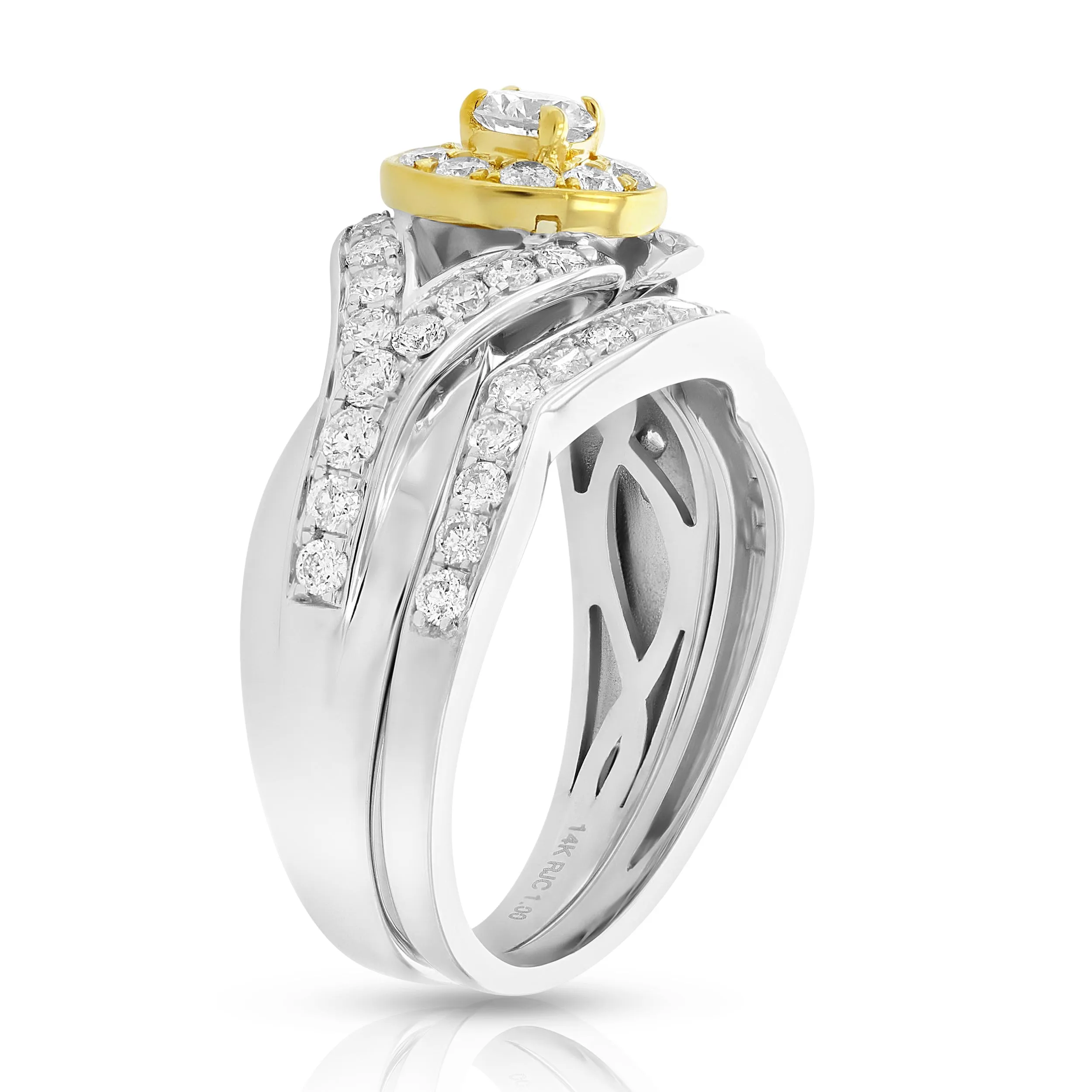 1 cttw Diamond Bridal Ring Set in 14K Two Tone Gold