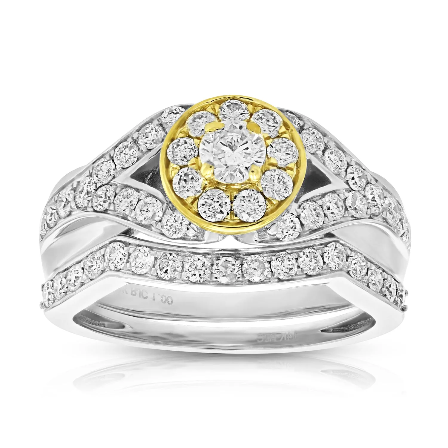 1 cttw Diamond Bridal Ring Set in 14K Two Tone Gold