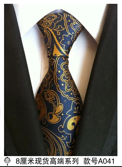 100% silk Thick cloth paisley tie for mens neckties designers fashion men ties 8cm navy and red striped tie wedding dress