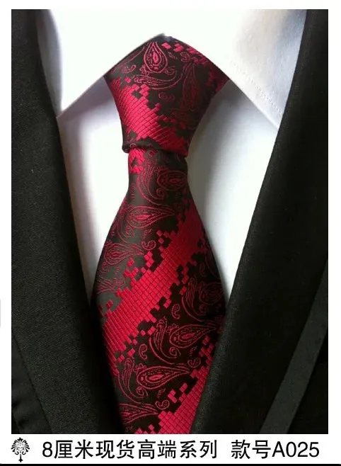 100% silk Thick cloth paisley tie for mens neckties designers fashion men ties 8cm navy and red striped tie wedding dress