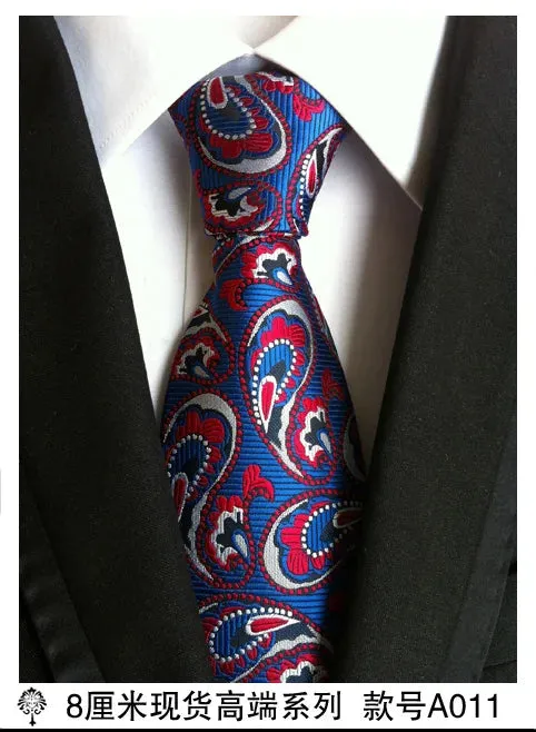 100% silk Thick cloth paisley tie for mens neckties designers fashion men ties 8cm navy and red striped tie wedding dress