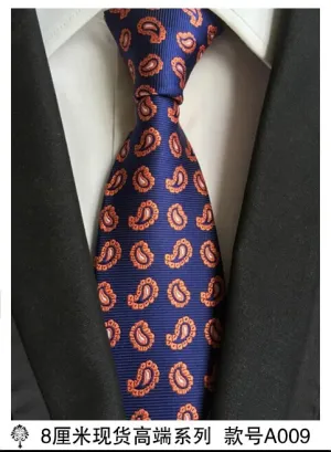 100% silk Thick cloth paisley tie for mens neckties designers fashion men ties 8cm navy and red striped tie wedding dress