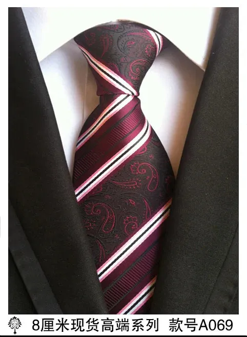 100% silk Thick cloth paisley tie for mens neckties designers fashion men ties 8cm navy and red striped tie wedding dress