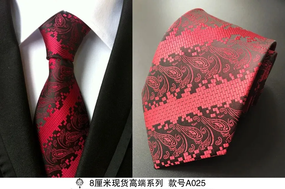 100% silk Thick cloth paisley tie for mens neckties designers fashion men ties 8cm navy and red striped tie wedding dress