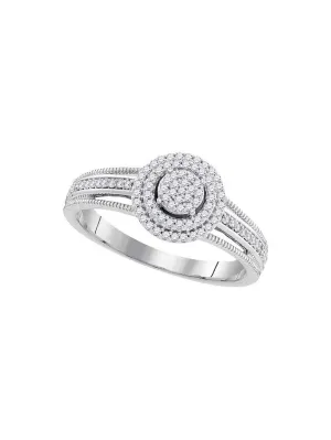 10kt White Gold Diamond Concentric Cluster Bridal Wedding Engagement Ring 1/5 Cttw