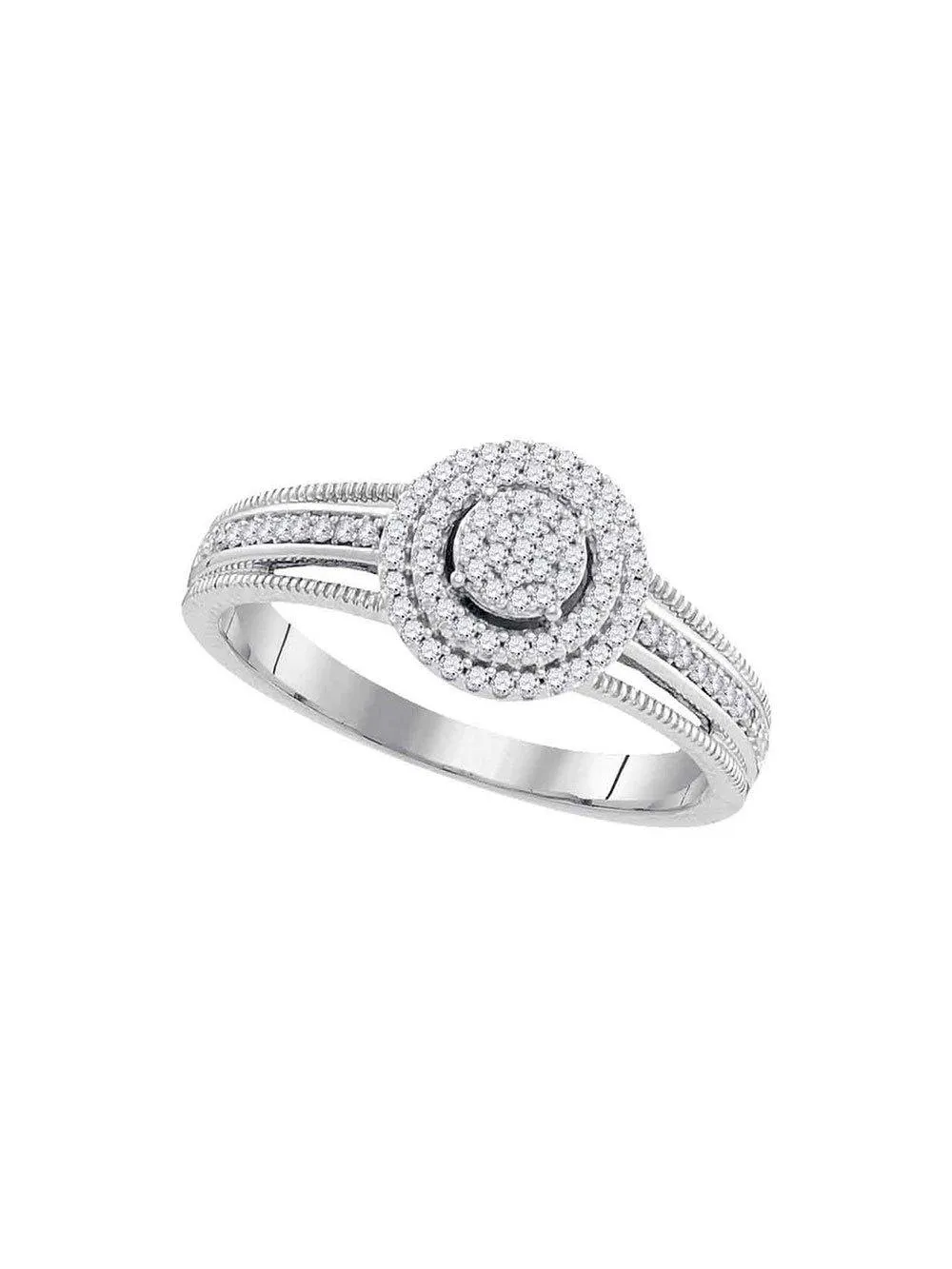 10kt White Gold Diamond Concentric Cluster Bridal Wedding Engagement Ring 1/5 Cttw