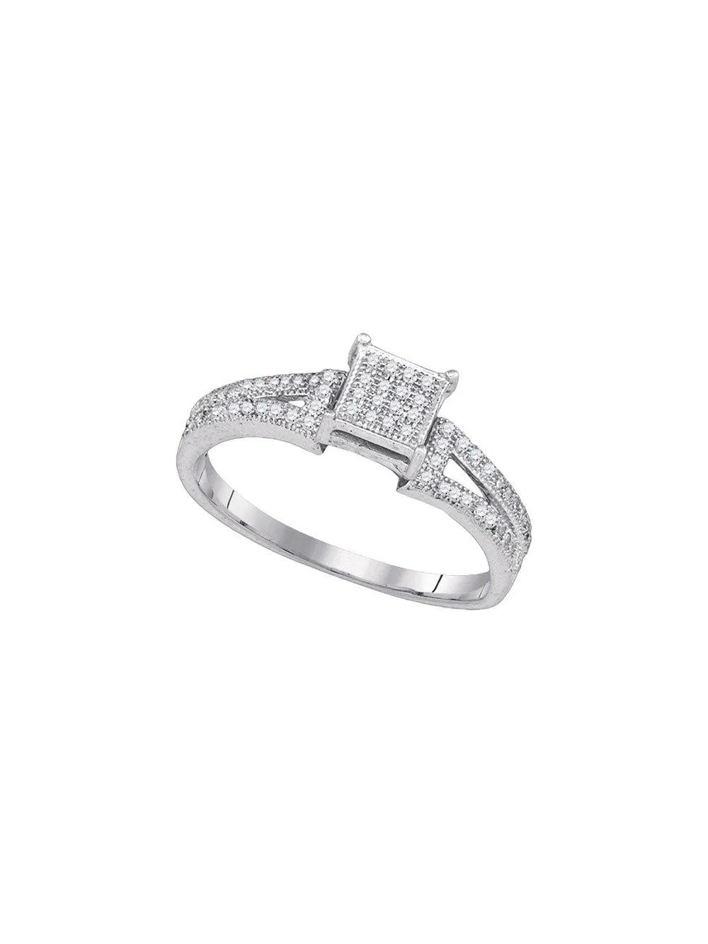 10kt White Gold Elevated Diamond Square Cluster Bridal Wedding Engagement Ring 1/6 Cttw
