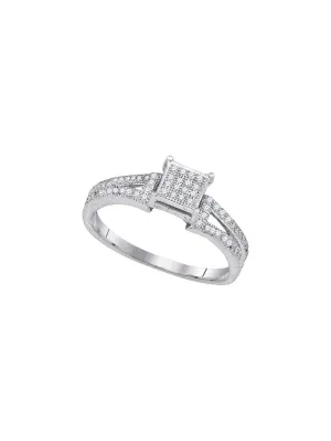 10kt White Gold Elevated Diamond Square Cluster Bridal Wedding Engagement Ring 1/6 Cttw