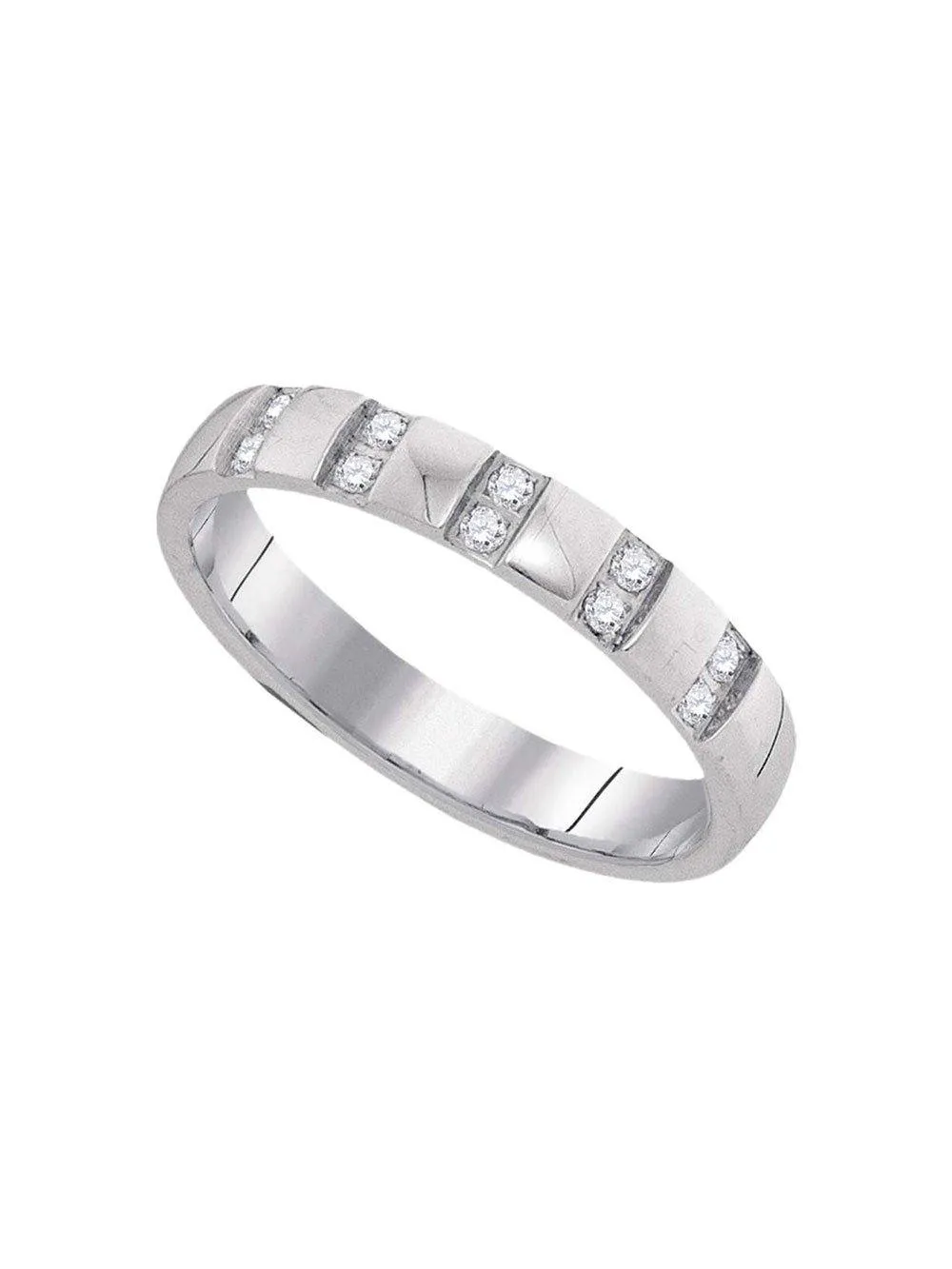 10kt White Gold Mens Round Diamond Machine-set Comfort 4mm Wedding Band Ring 1/6 Cttw