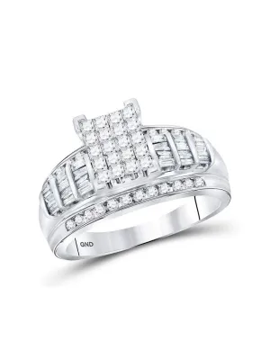 10kt White Gold Princess Diamond Cluster Bridal Wedding Engagement Ring 1 Cttw Size 10