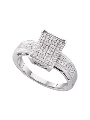 10kt White Gold Round Diamond Rectangle Cluster Bridal Wedding Engagement Ring 1/5 Cttw