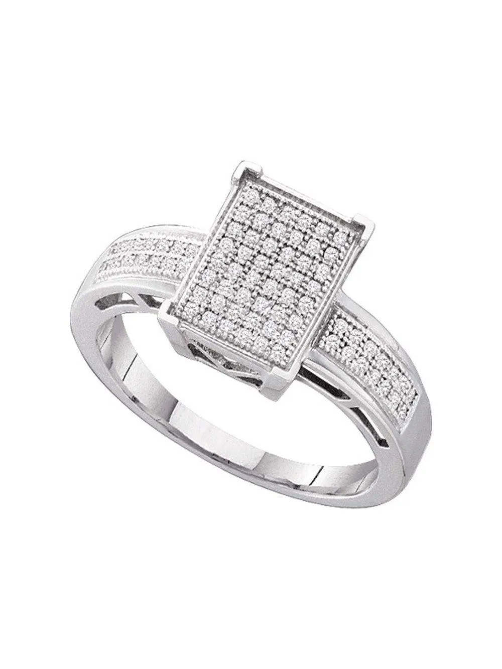 10kt White Gold Round Diamond Rectangle Cluster Bridal Wedding Engagement Ring 1/5 Cttw