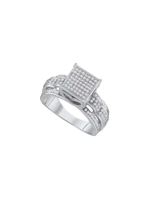 10kt White Gold Round Diamond Square Bridal Wedding Engagement Ring 3/8 Cttw