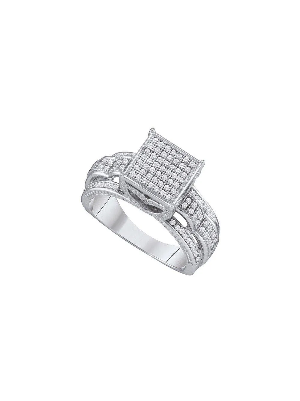 10kt White Gold Round Diamond Square Bridal Wedding Engagement Ring 3/8 Cttw