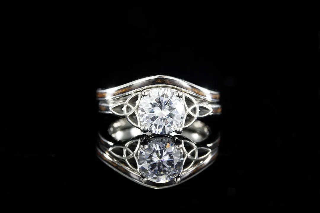 1.3CT DIAMOND CELTIC KNOT ENGAGEMENT RING WITH WHISKEY BARREL WOOD INLAY