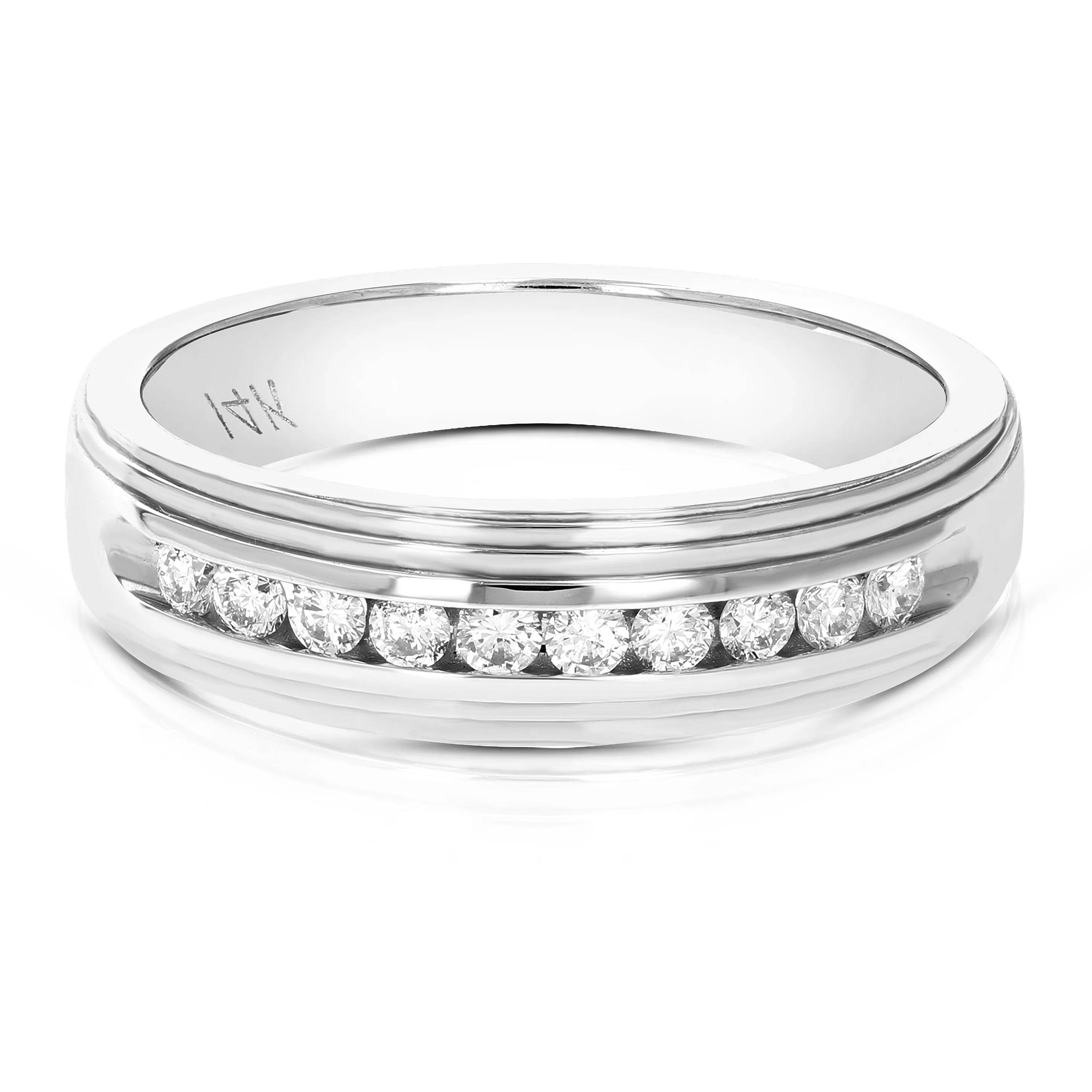 1/4 cttw Diamond Channel Machine Wedding Band in 14K White Gold