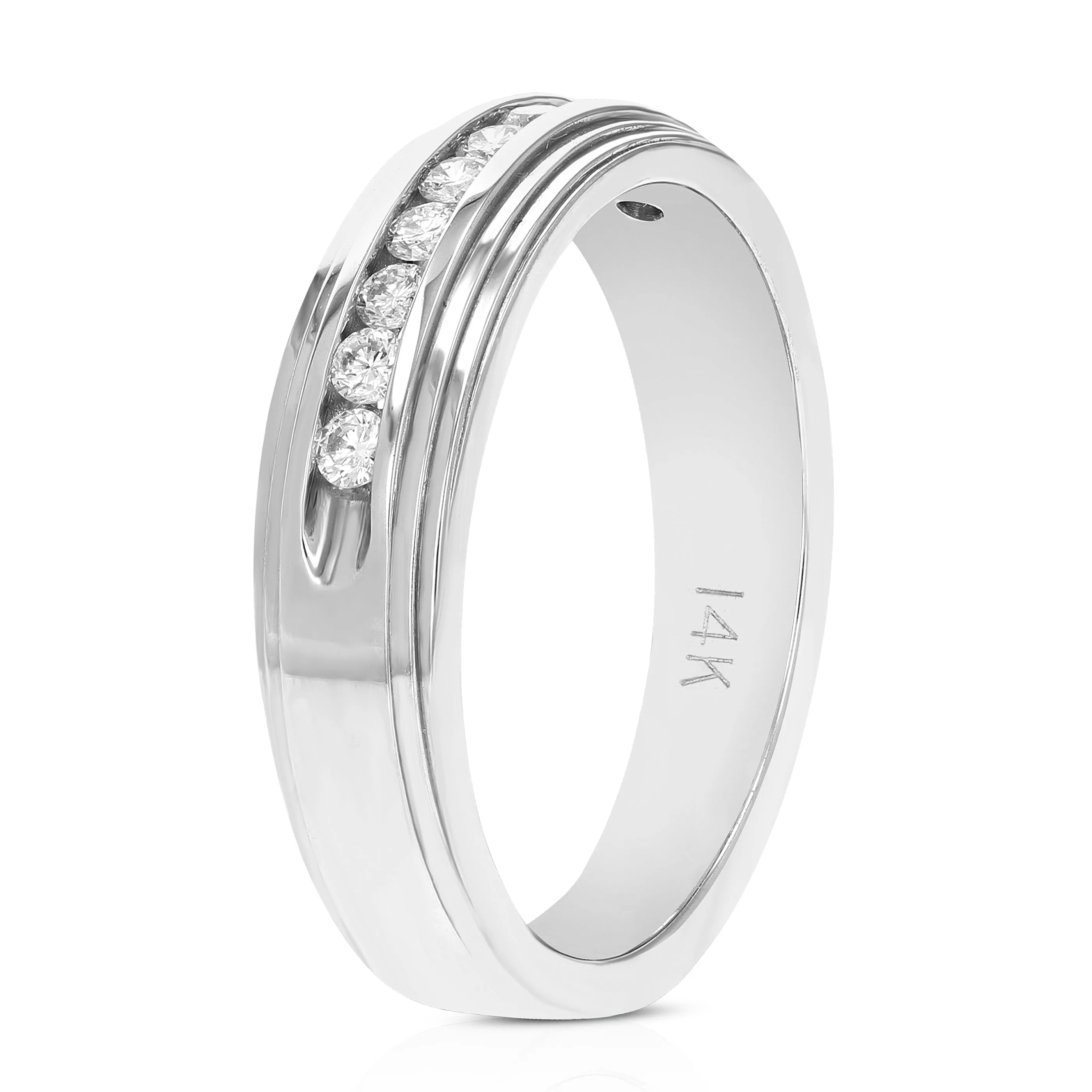1/4 cttw Diamond Channel Machine Wedding Band in 14K White Gold