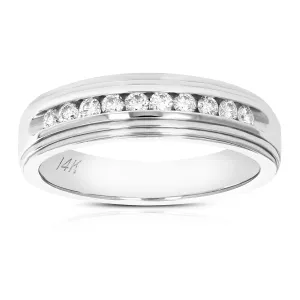 1/4 cttw Diamond Channel Machine Wedding Band in 14K White Gold