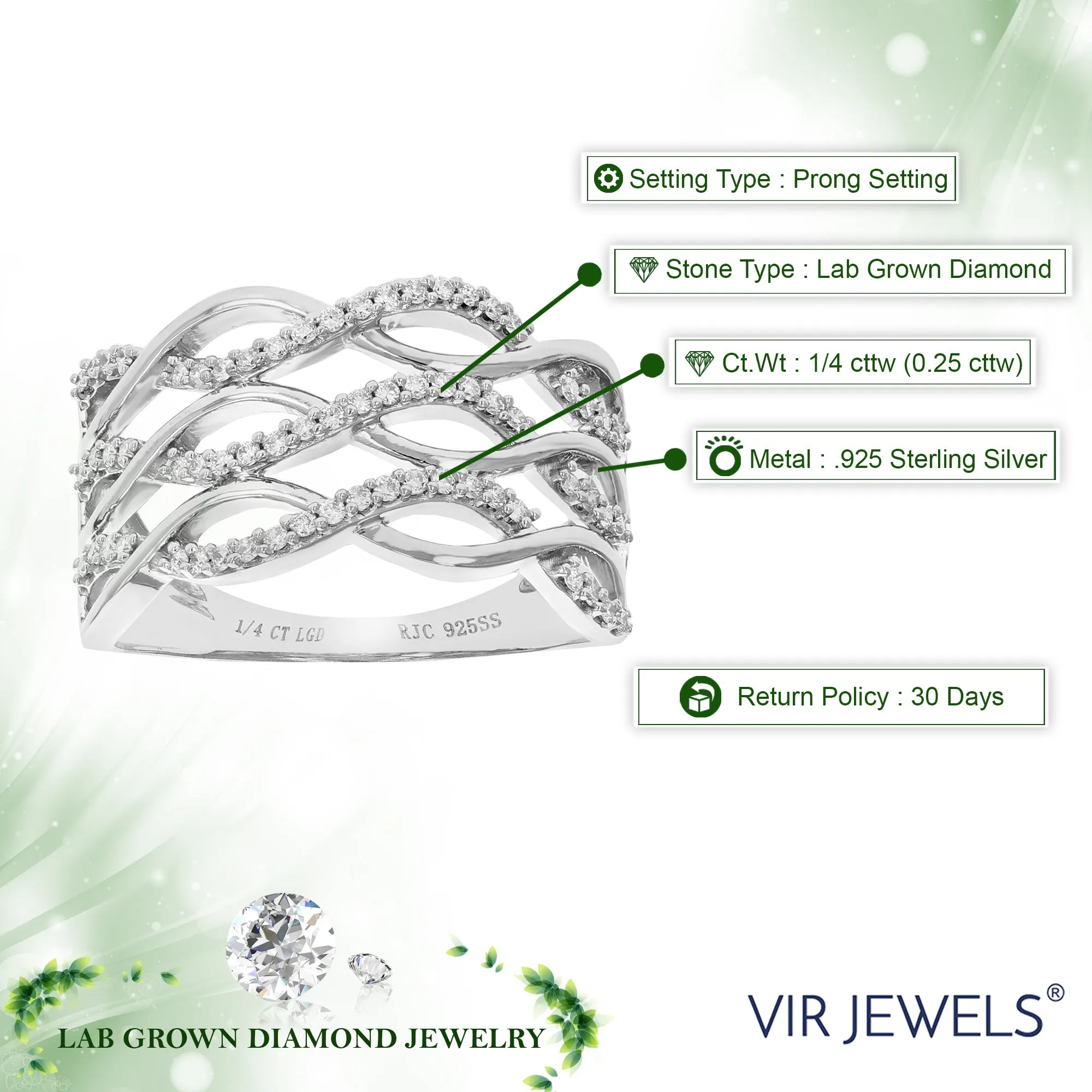 1/4 cttw Lab Grown Diamond Infinity Wedding Band Sterling Silver