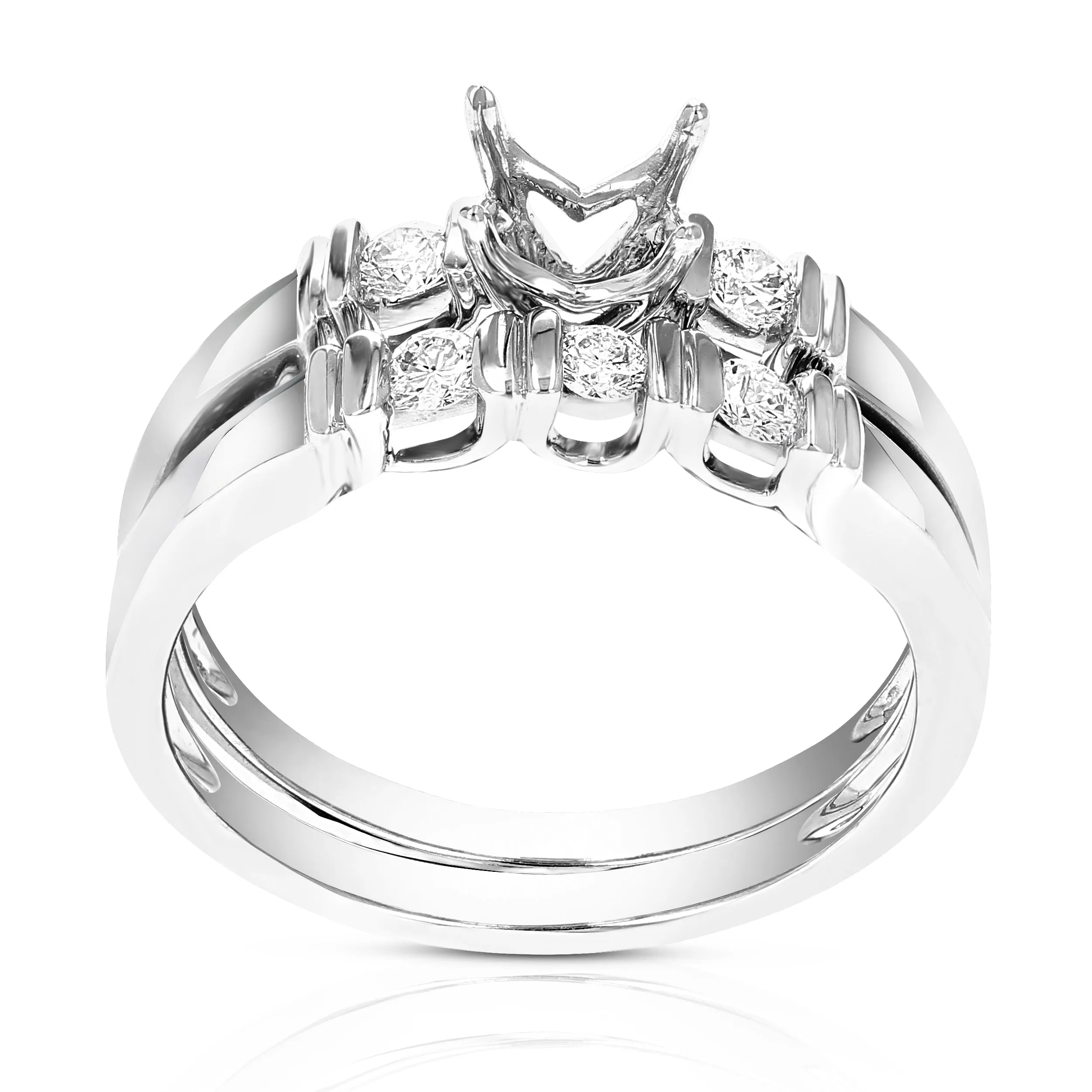 1/4 cttw Semi Mount Diamond Wedding Ring Set in 14K White Gold
