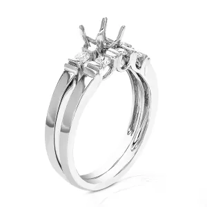 1/4 cttw Semi Mount Diamond Wedding Ring Set in 14K White Gold
