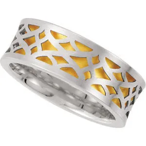 14K White & Yellow Gold 8mm Comfort-Fit Laser Pierced Band Size 12.5
