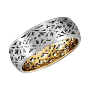 14K White & Yellow Gold 8mm Laser Pierced Band Size 9.5