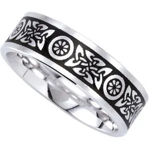14k White Gold 7mm Comfort-Fit Enamel Band Size 10.5