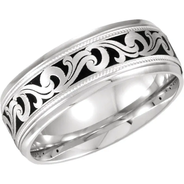 14k White Gold 7mm Comfort-Fit Enamel Band Size 6