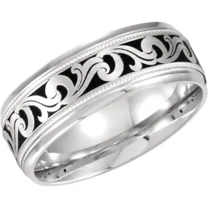 14k White Gold 7mm Comfort-Fit Enamel Band Size 6