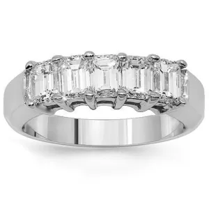 14K White Gold Emerald Cut Five Stone Diamond Anniversary Ring 1.50 Ctw
