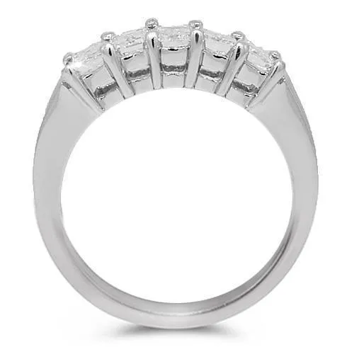 14K White Gold Emerald Cut Five Stone Diamond Anniversary Ring 1.50 Ctw