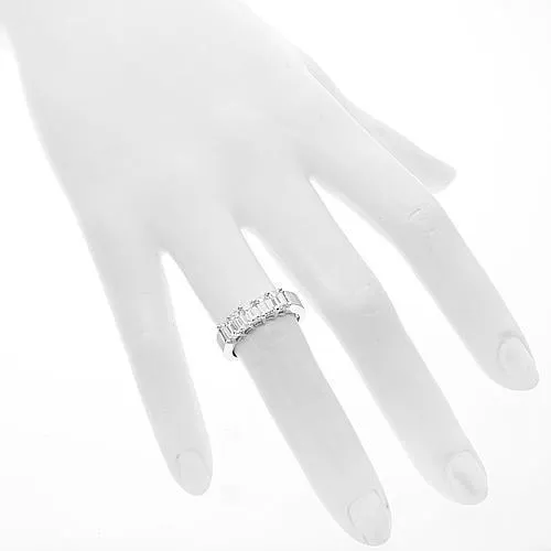 14K White Gold Emerald Cut Five Stone Diamond Anniversary Ring 1.50 Ctw
