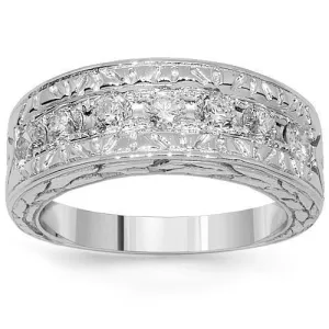 14K White Solid Gold Mens Diamond Wedding Ring Band 1 Ctw