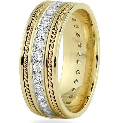14K Yellow Solid Gold Mens Diamond Eternity Ring Band