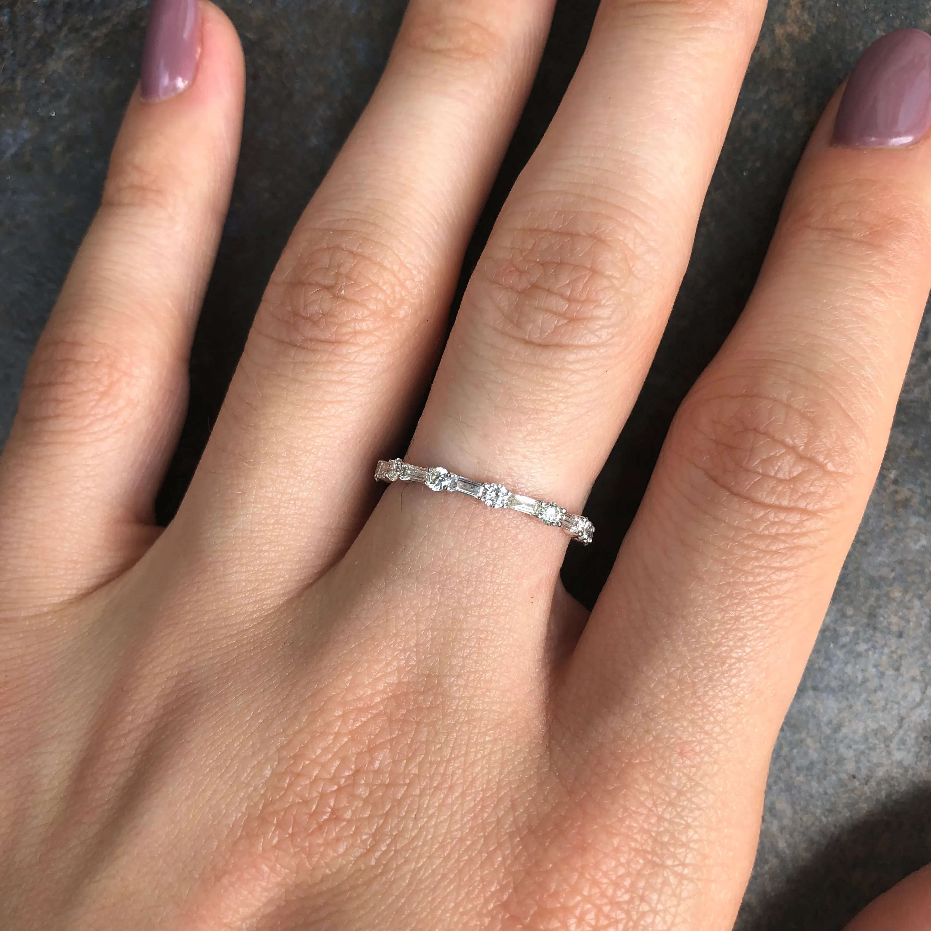 14KT White Gold 1/2 CTW Baguette Wedding Band Ring Size 7