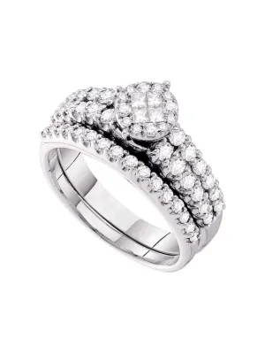 14kt White Gold Princess Diamond Bridal Wedding Ring Band Set 1 Cttw