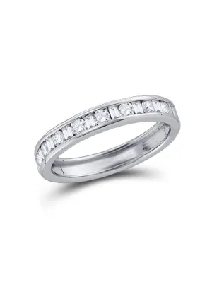 14kt White Gold Womens Round Baguette Diamond Channel-set Wedding Band 1/4 Cttw