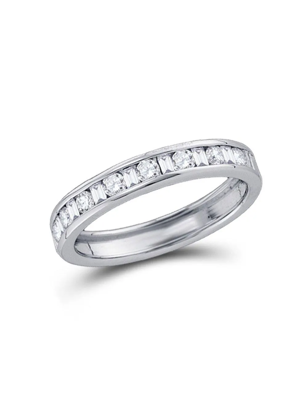 14kt White Gold Womens Round Baguette Diamond Channel-set Wedding Band 1/4 Cttw