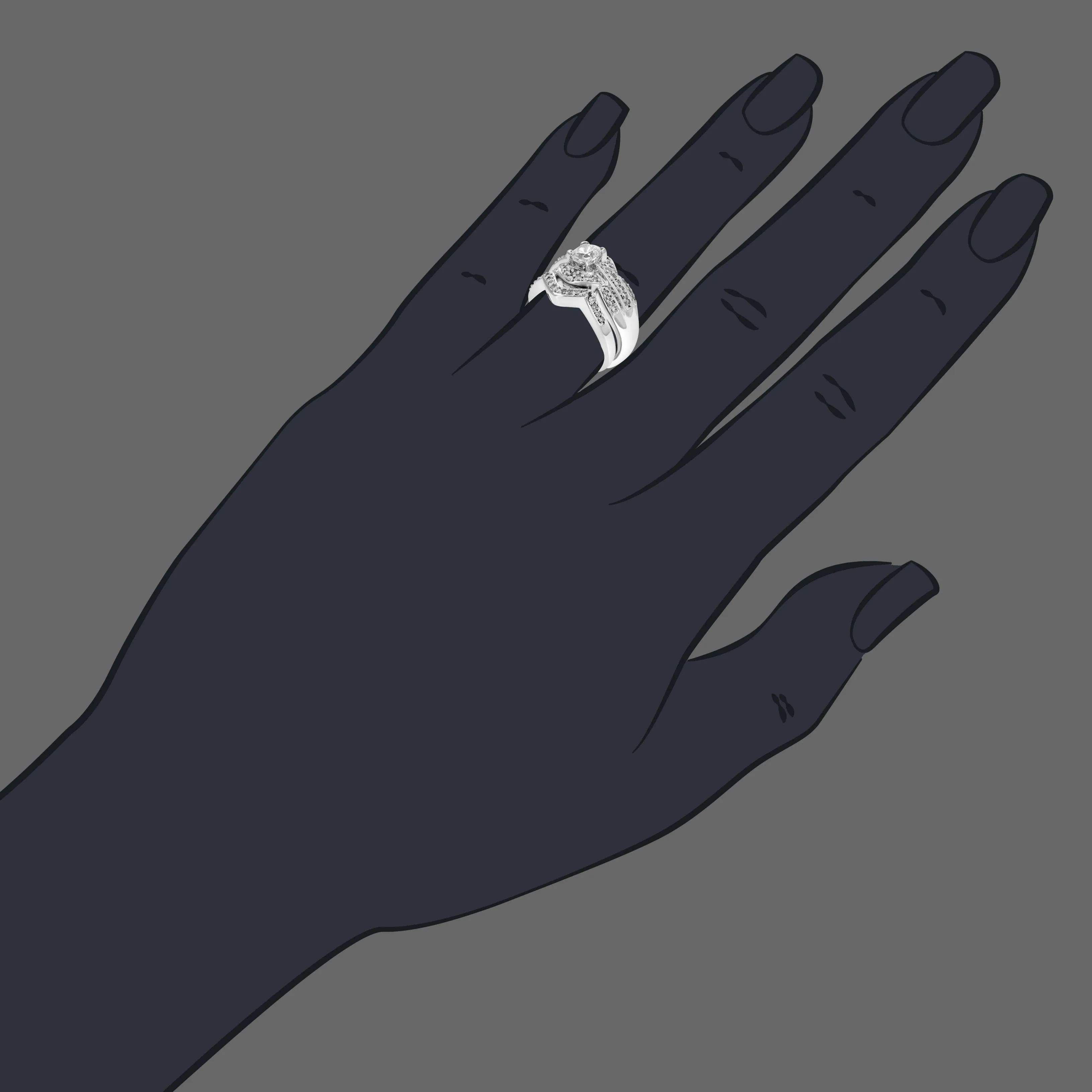 1.58 cttw Diamond Engagement Bridal Ring Set in 14K White Gold