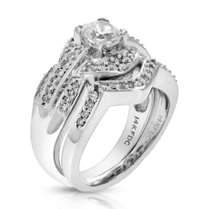 1.58 cttw Diamond Engagement Bridal Ring Set in 14K White Gold