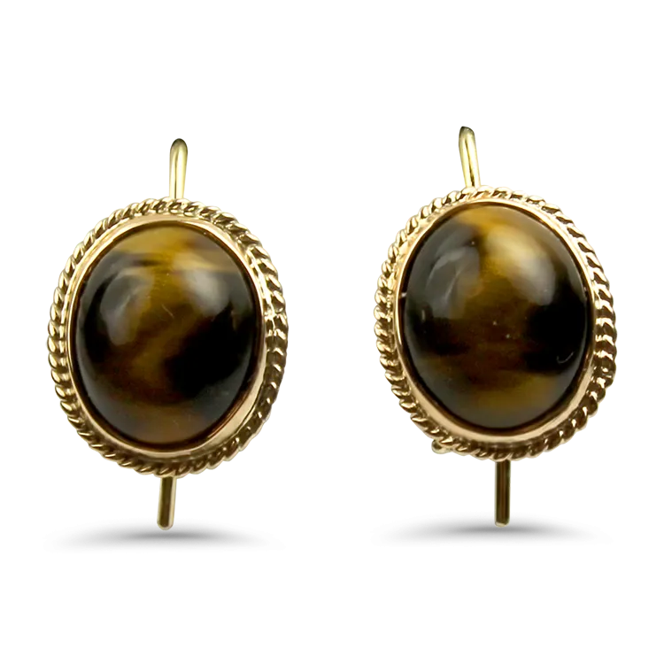 1870 Collection 14k Yellow Gold Oval Tigers Eye Drop Earrings