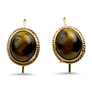 1870 Collection 14k Yellow Gold Oval Tigers Eye Drop Earrings