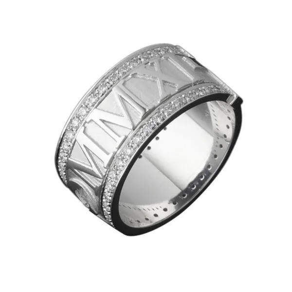18ct White Gold Mens Roman Numeral Diamond Wedding Band