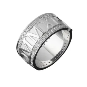 18ct White Gold Mens Roman Numeral Diamond Wedding Band